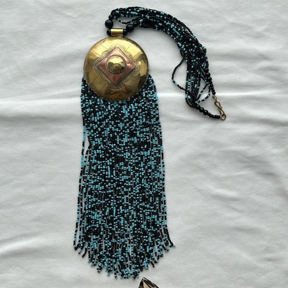 Light Blue and Black Antique Handmade African Necklace - Picture 1 of 6